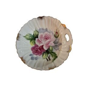 VTG Lefton Handpainted Pink Roses #486 7" Made in Japen China Bowl/Dish